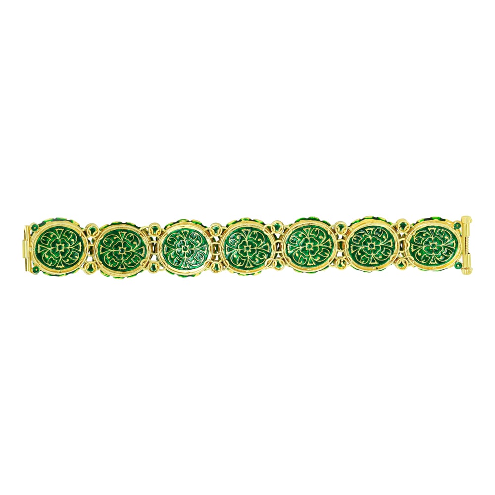 Dome Polki Cluster Bracelet with Green Enamel